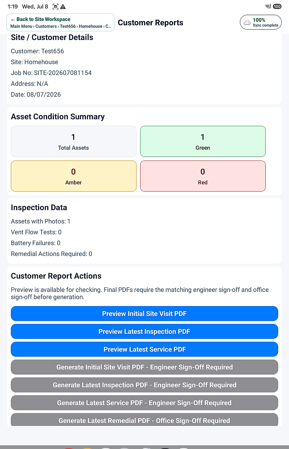 Smokevent Customer Reports screen